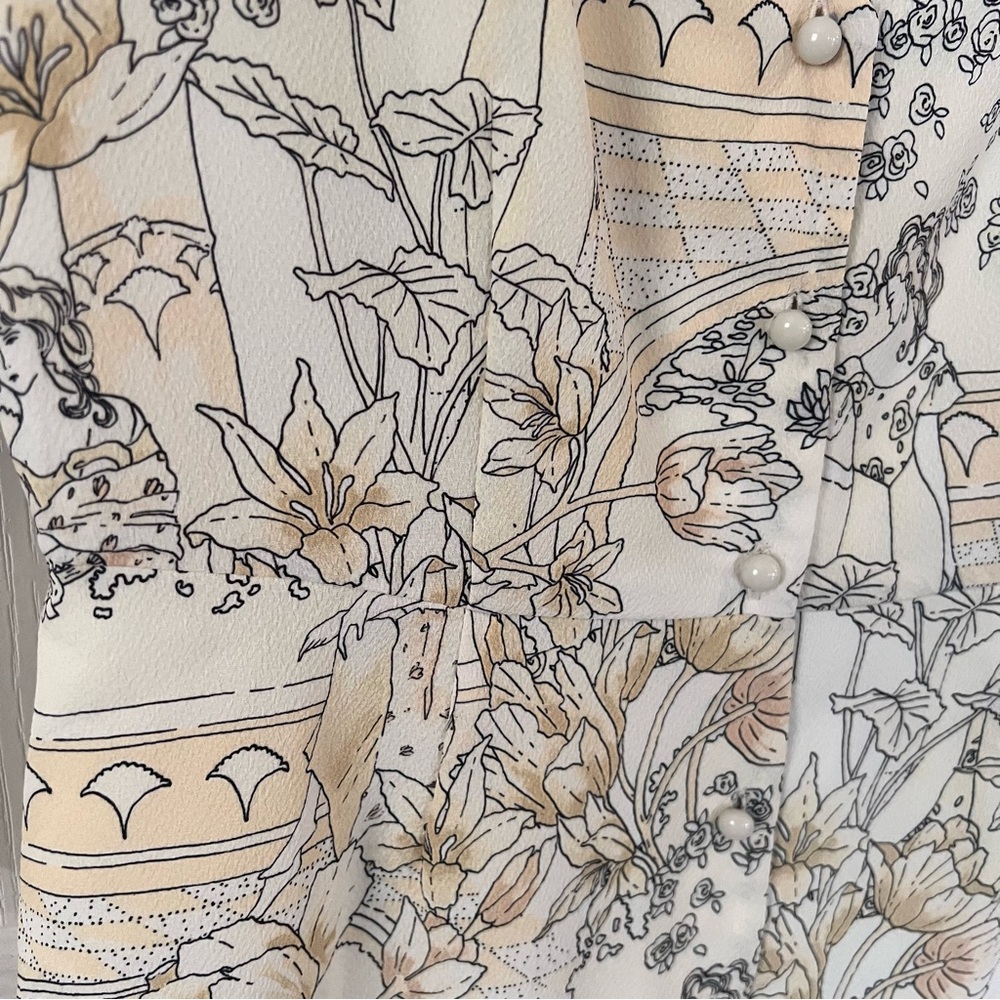 Aritzia Wilfred Nazaire Antique Pattern Mini Dress Yellow White Black Size US 6 - Picture 12 of 17